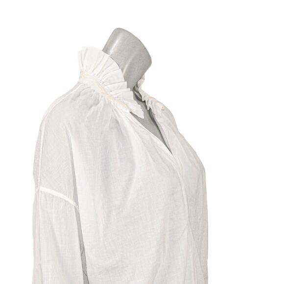 A SHIRT THING Penelope Cabo Shirt ruffle neck in white iceberg Women's Sz P S - Picture 9 of 11